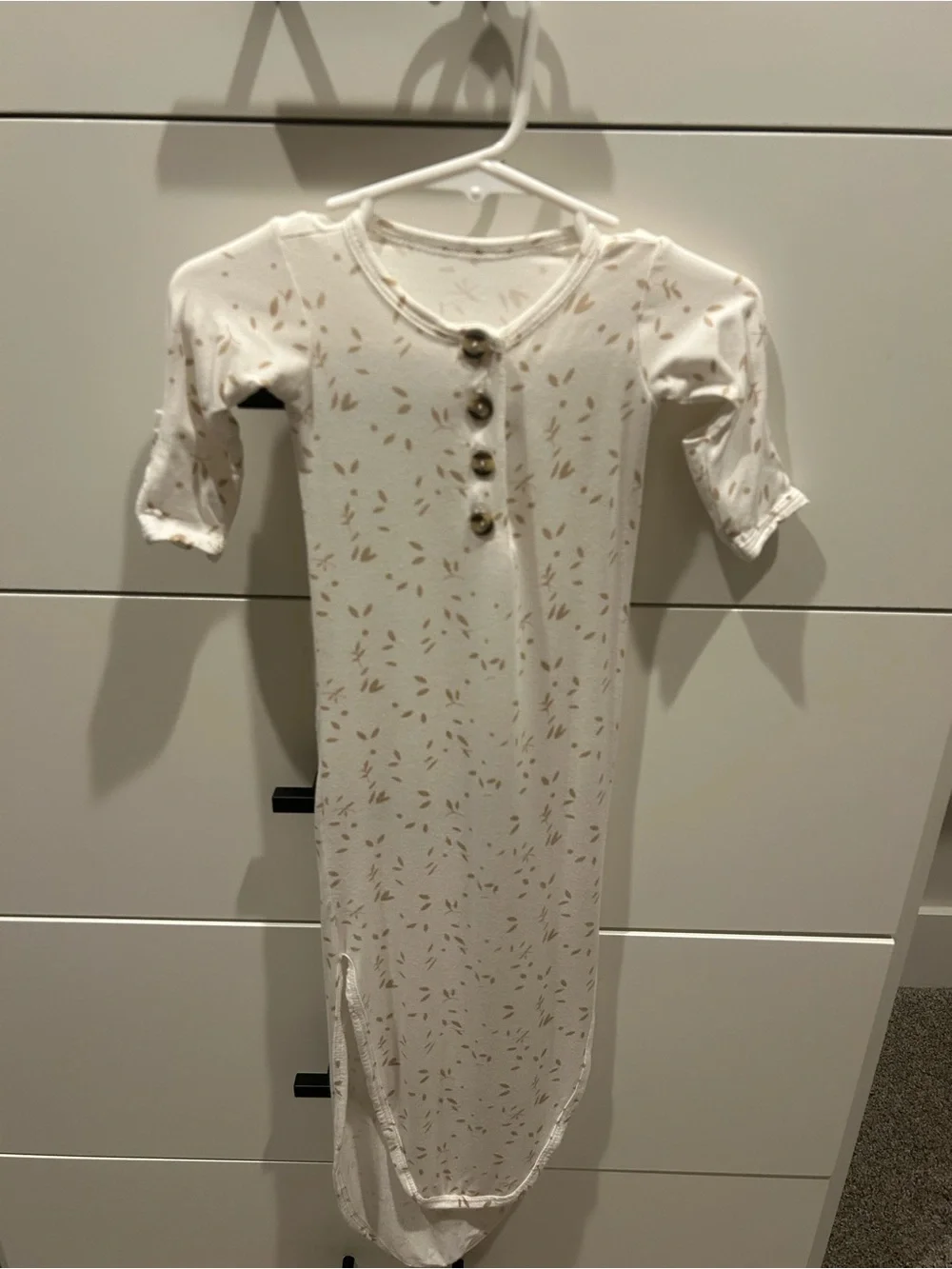 Lou Lou & Company Cream Knit Baby Gown with Tan Leaf Motif